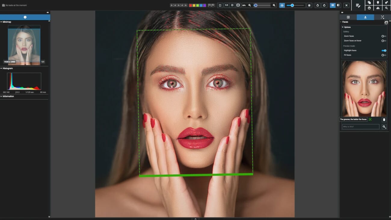 Excire Foto 2027 Focus Peaking overlay showing in-focus areas during culling