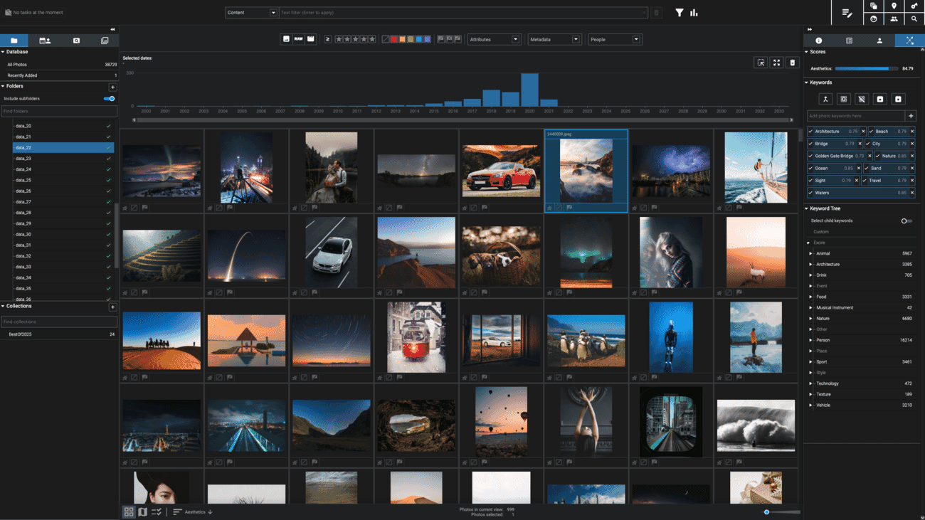 The Excire Foto 2027 interface managing a large photo library locally