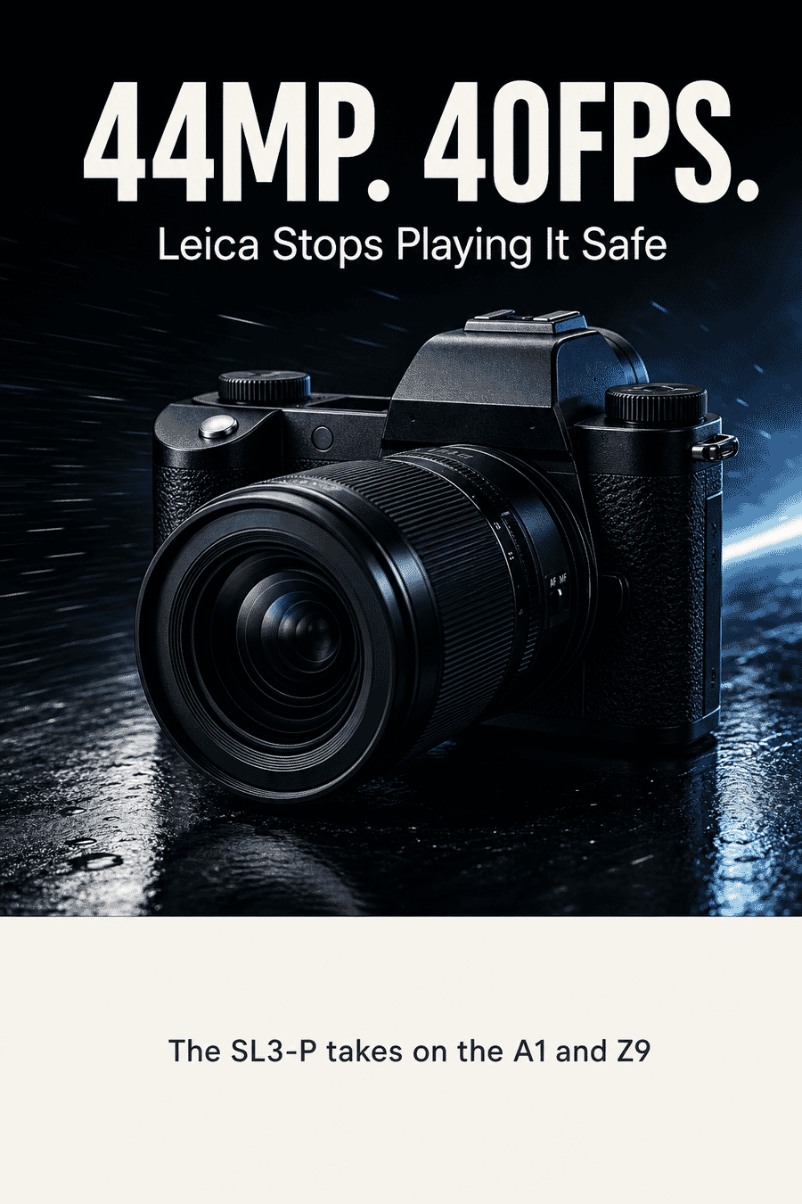 Vertical graphic reading 44MP 40fps, Leica stops playing it safe, the SL3-P takes on the a1 and Z9