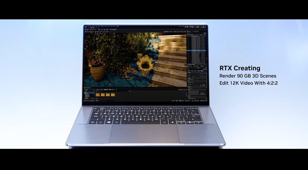 NVIDIA RTX Spark laptop editing 12K 4:2:2 video and rendering 90GB 3D scenes