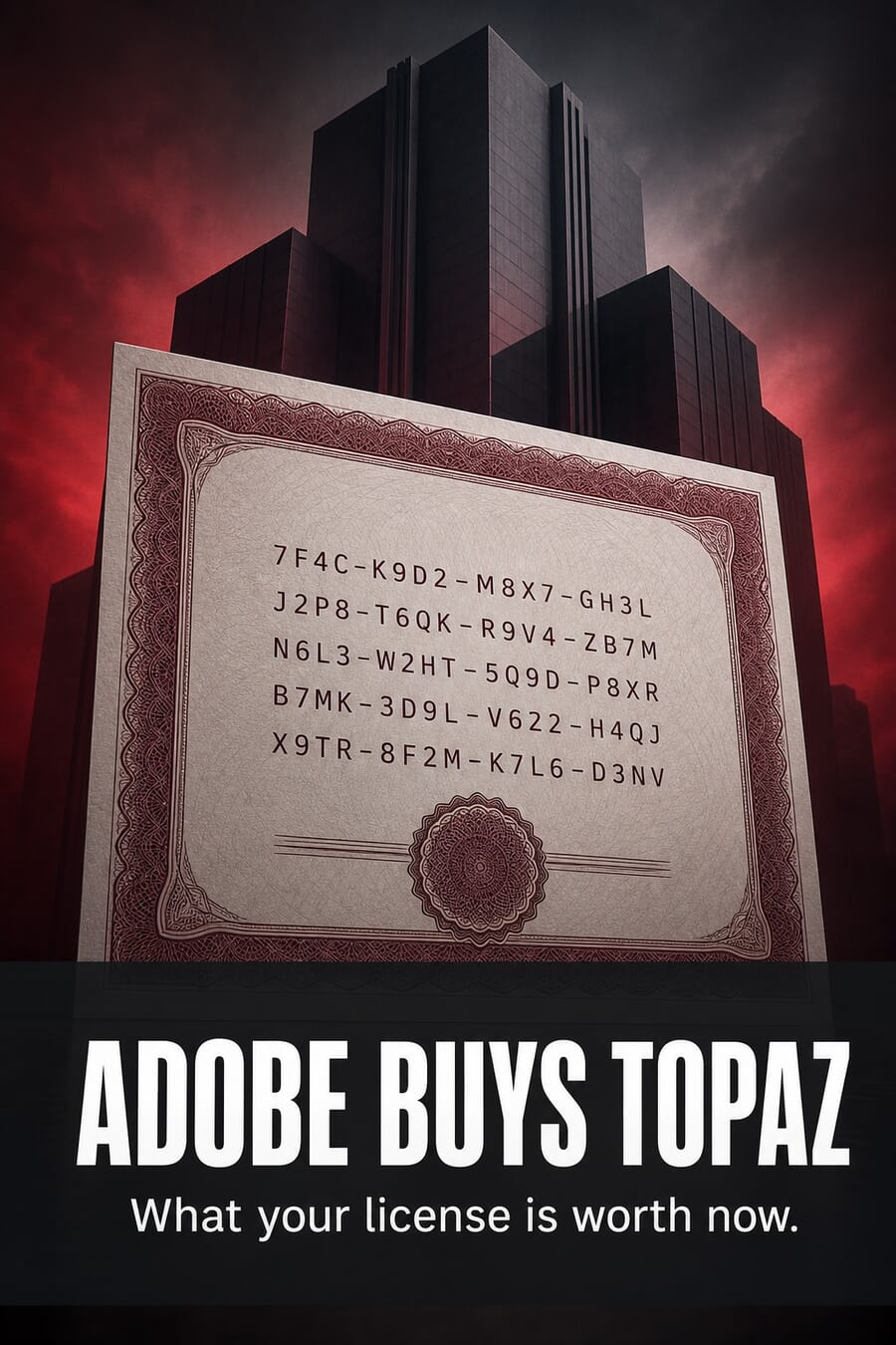 Vertical graphic: Adobe buys Topaz, what your license is worth now