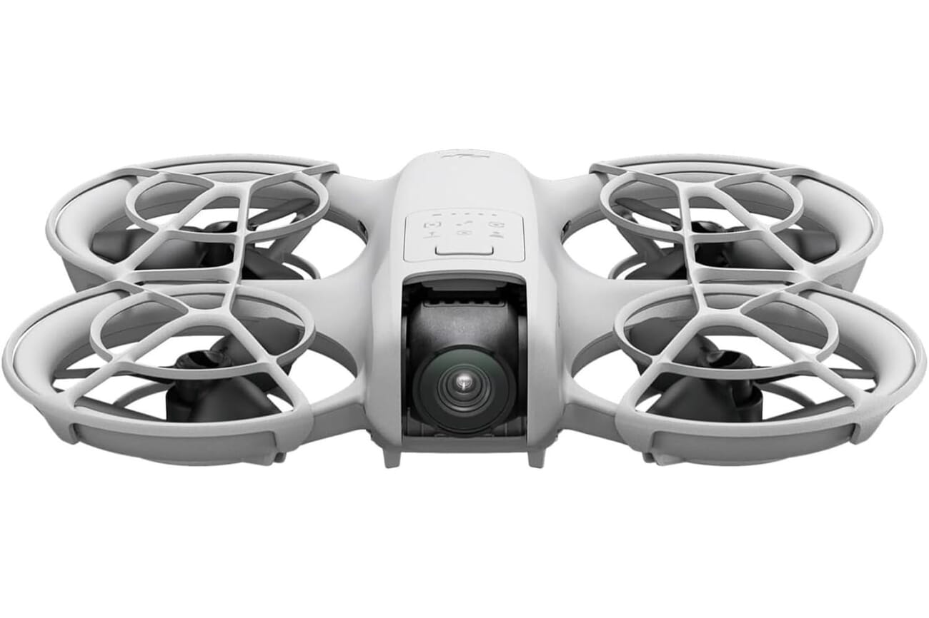 The DJI Neo, a sub-$200 folding selfie drone with ducted propeller guards