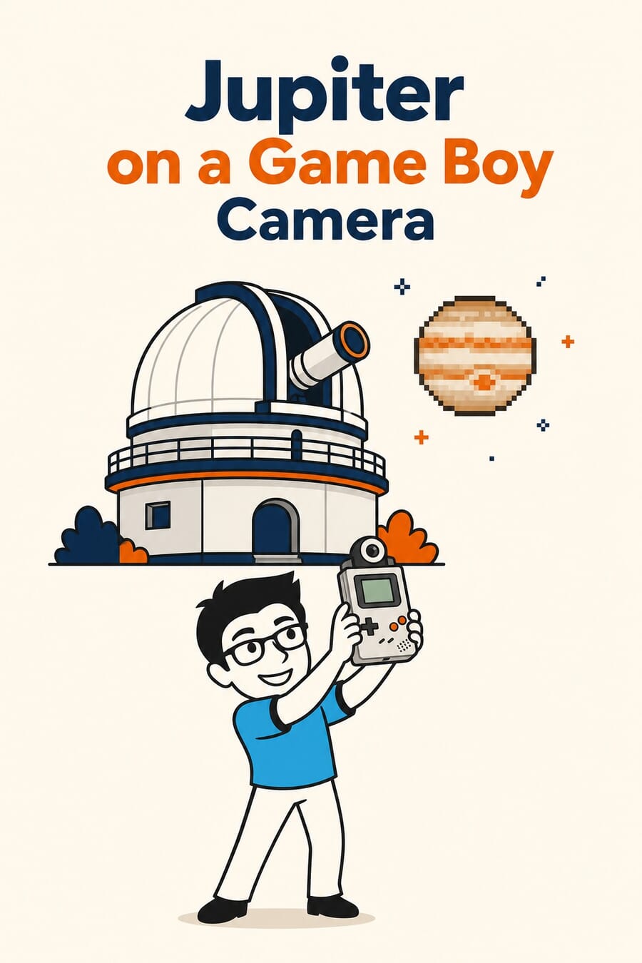 Illustration: Jupiter photographed on a Game Boy Camera through an observatory telescope