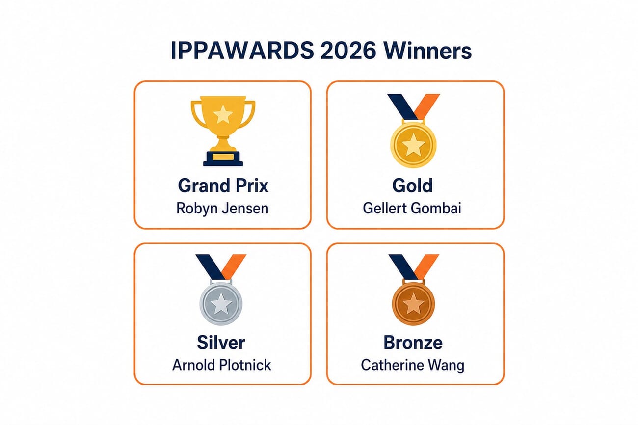 Infographic listing the 2026 iPhone Photography Awards top winners: Grand Prix Robyn Jensen, Gold Gellert Gombai, Silver Arnold Plotnick, Bronze Catherine Wang