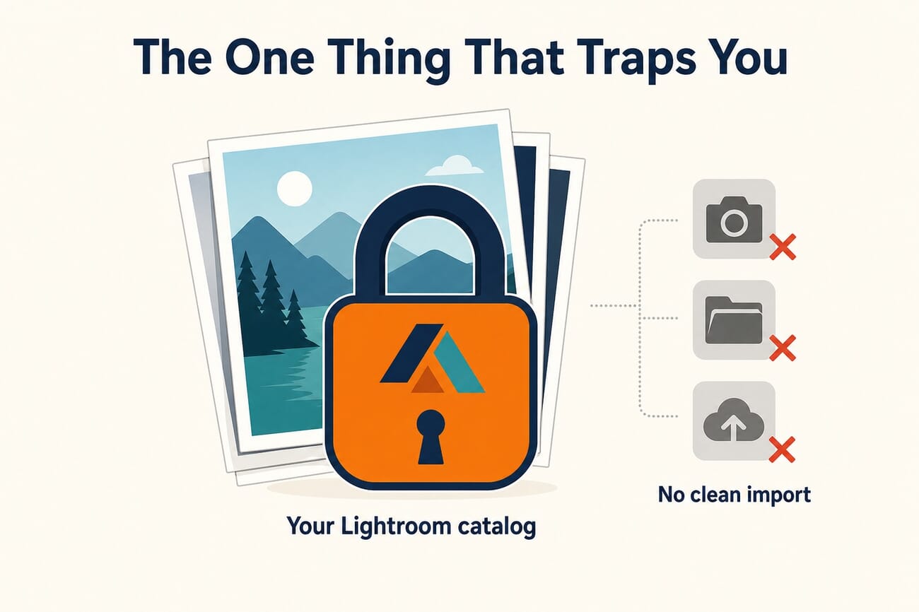 Infographic: the Lightroom catalog is the lock-in that traps you, with no clean import into free tools