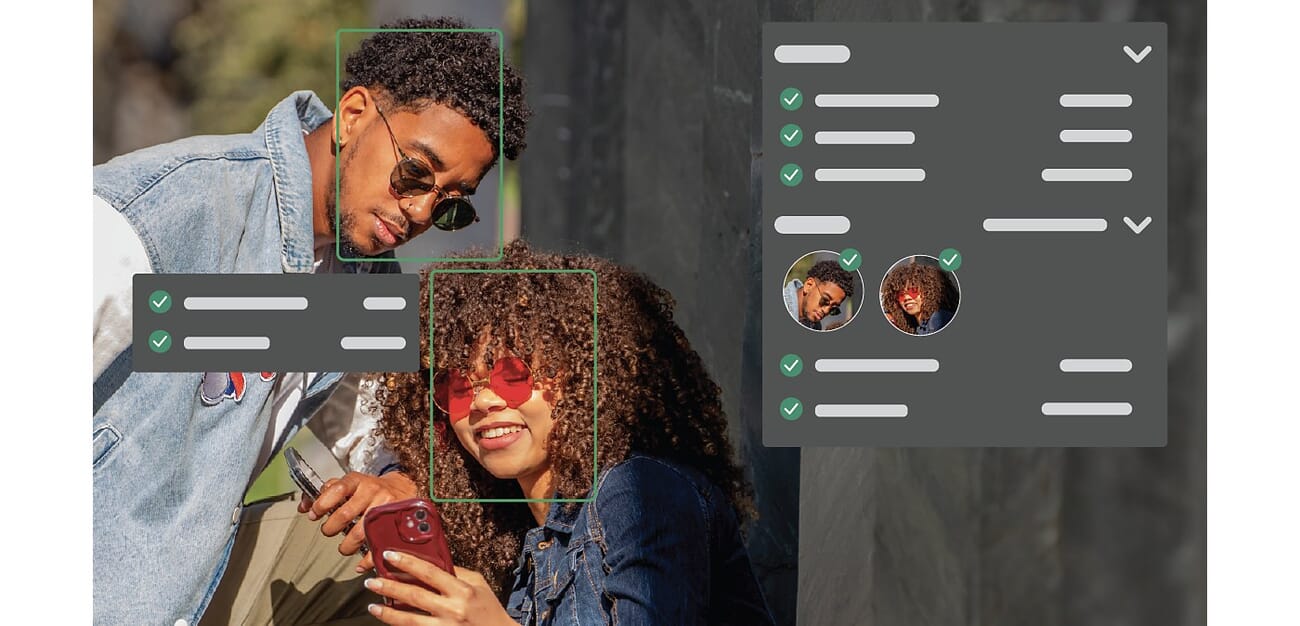 Adobe's official graphic of the new Faces panel in Lightroom Classic 15.4 showing per-face Eye Focus and Eyes Open scores for Assisted Culling