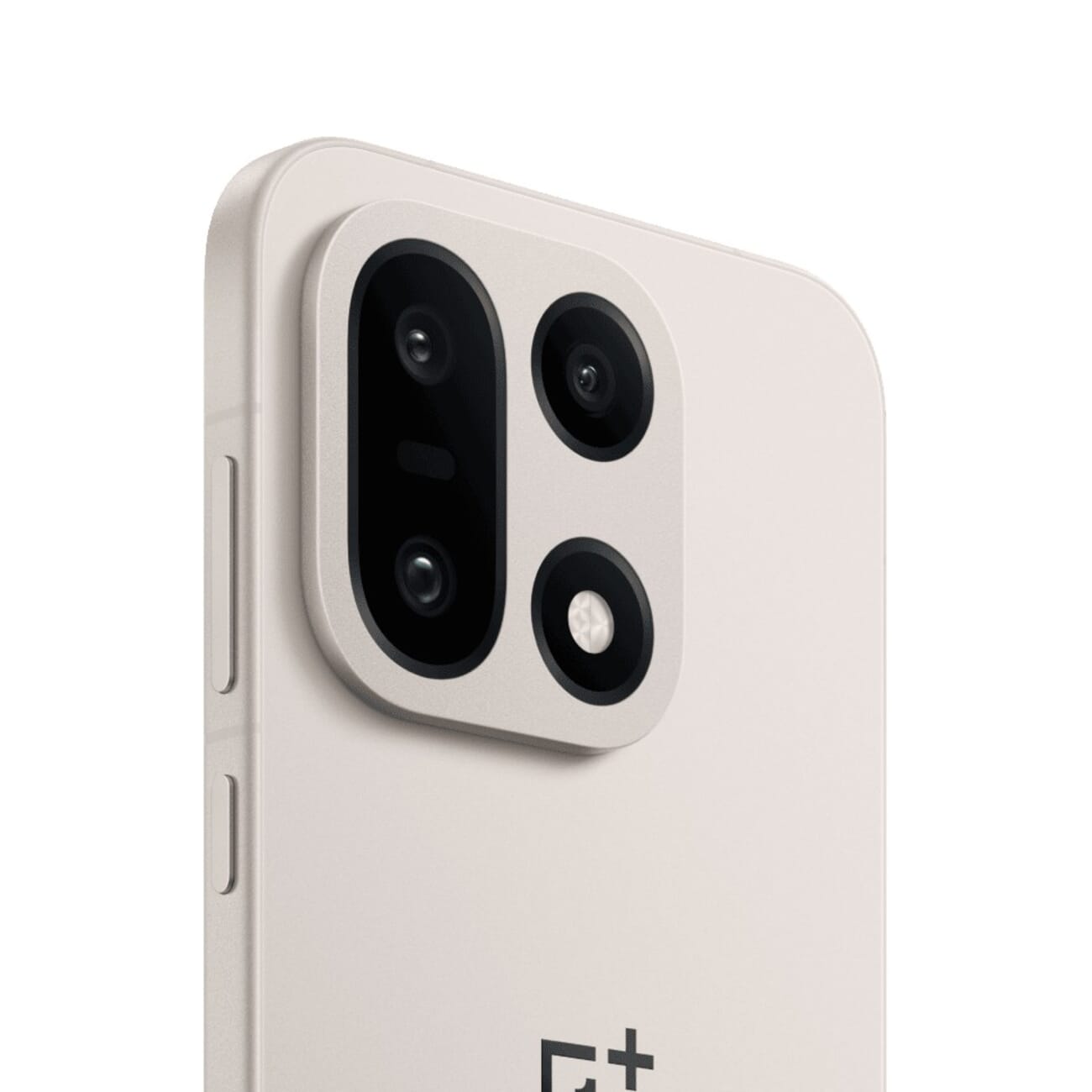 OnePlus 15 triple camera module in sand titanium finish, official OnePlus render