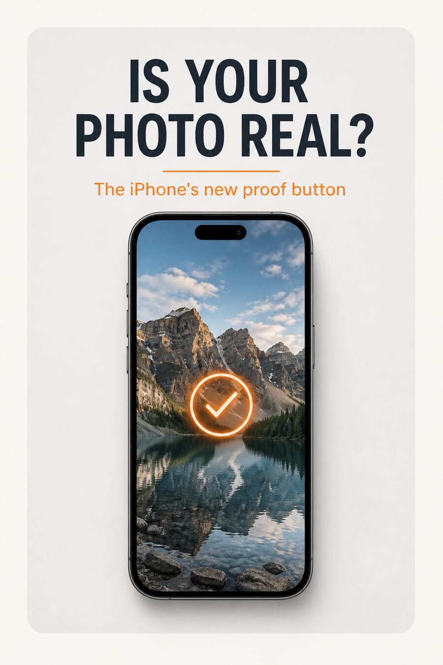 Pinterest graphic asking is your photo real, about the iPhone's new proof button