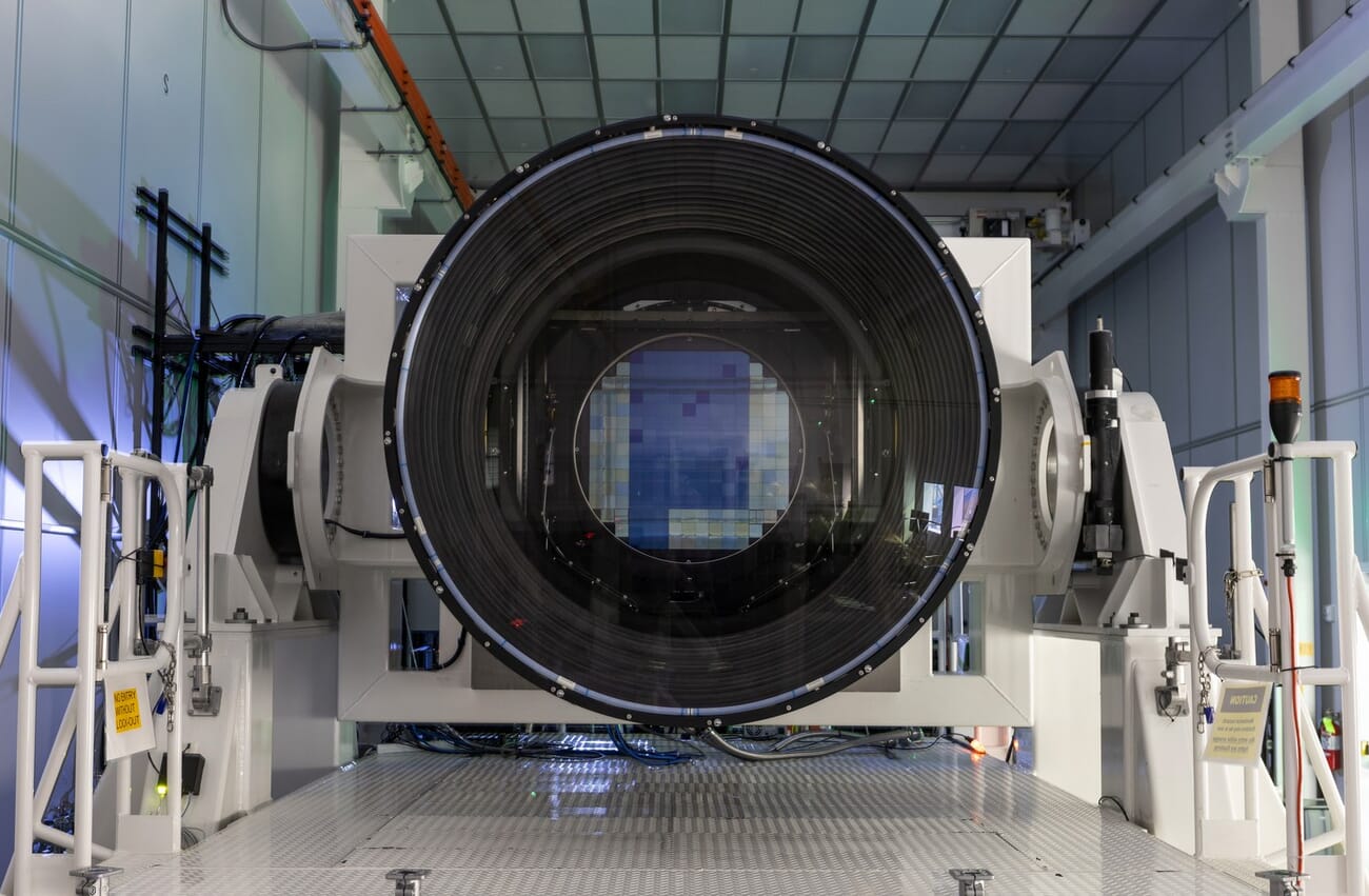 The completed 3.2-gigapixel LSST Camera, roughly the size of a small car, in the clean room at SLAC
