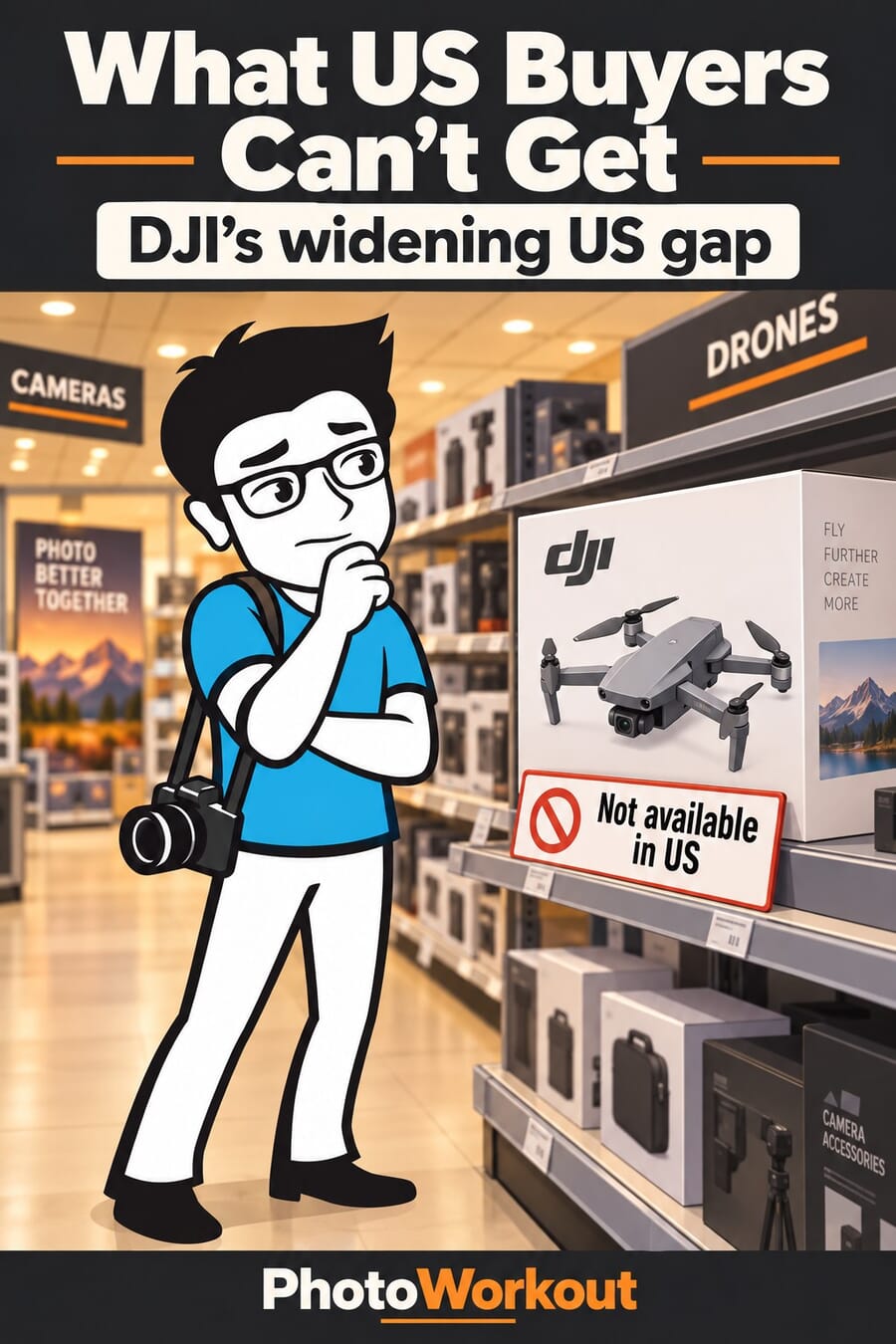 Pinterest graphic: what US buyers can't get this week, DJI's widening US availability gap