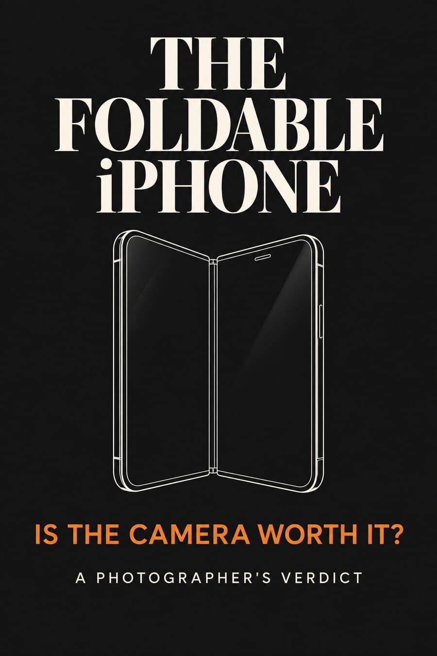 Vertical graphic reading The Foldable iPhone, is the camera worth it, a photographer's verdict