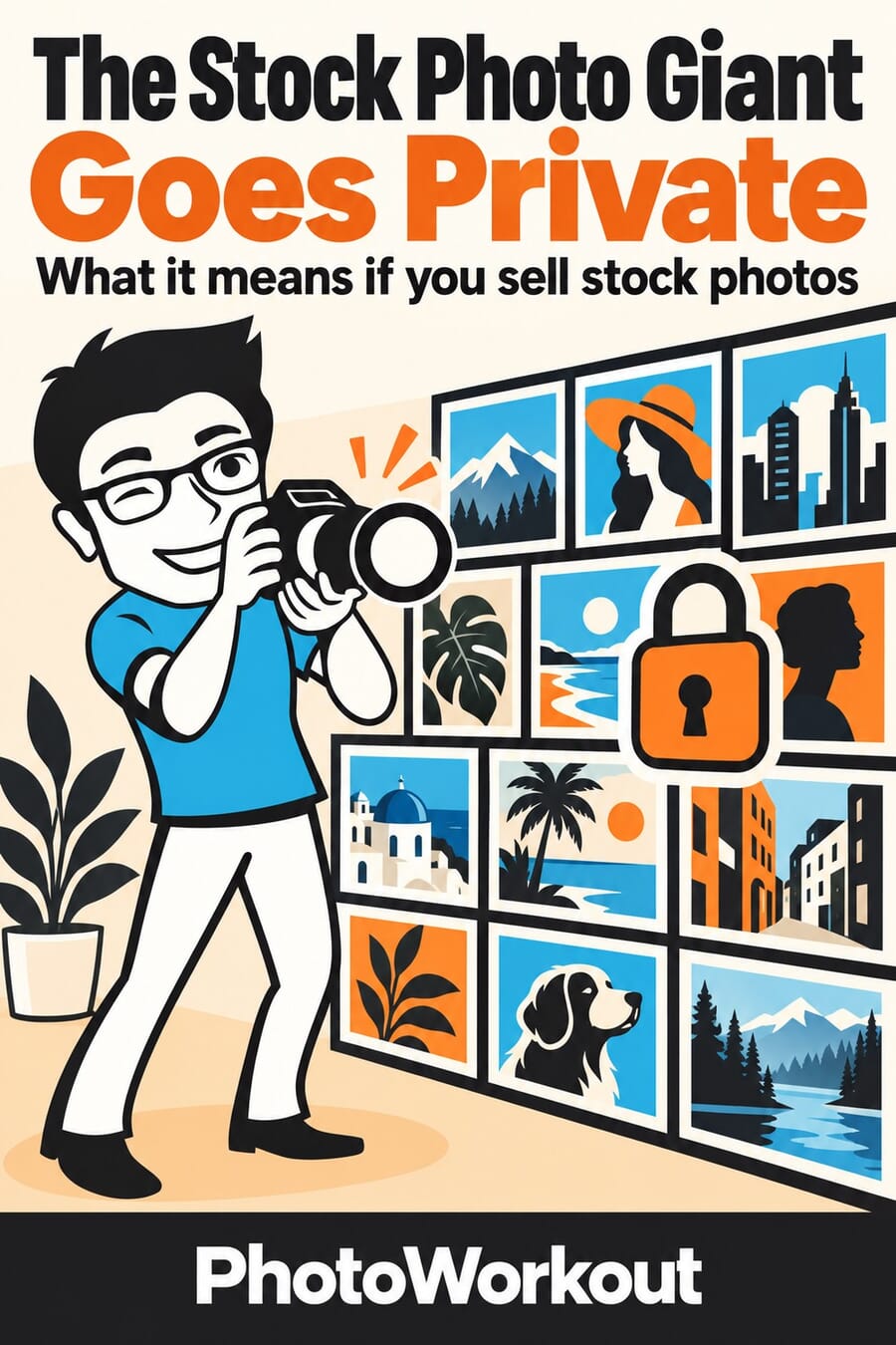 Vertical graphic: The Stock Photo Giant Goes Private, what a bankruptcy means if you sell photos
