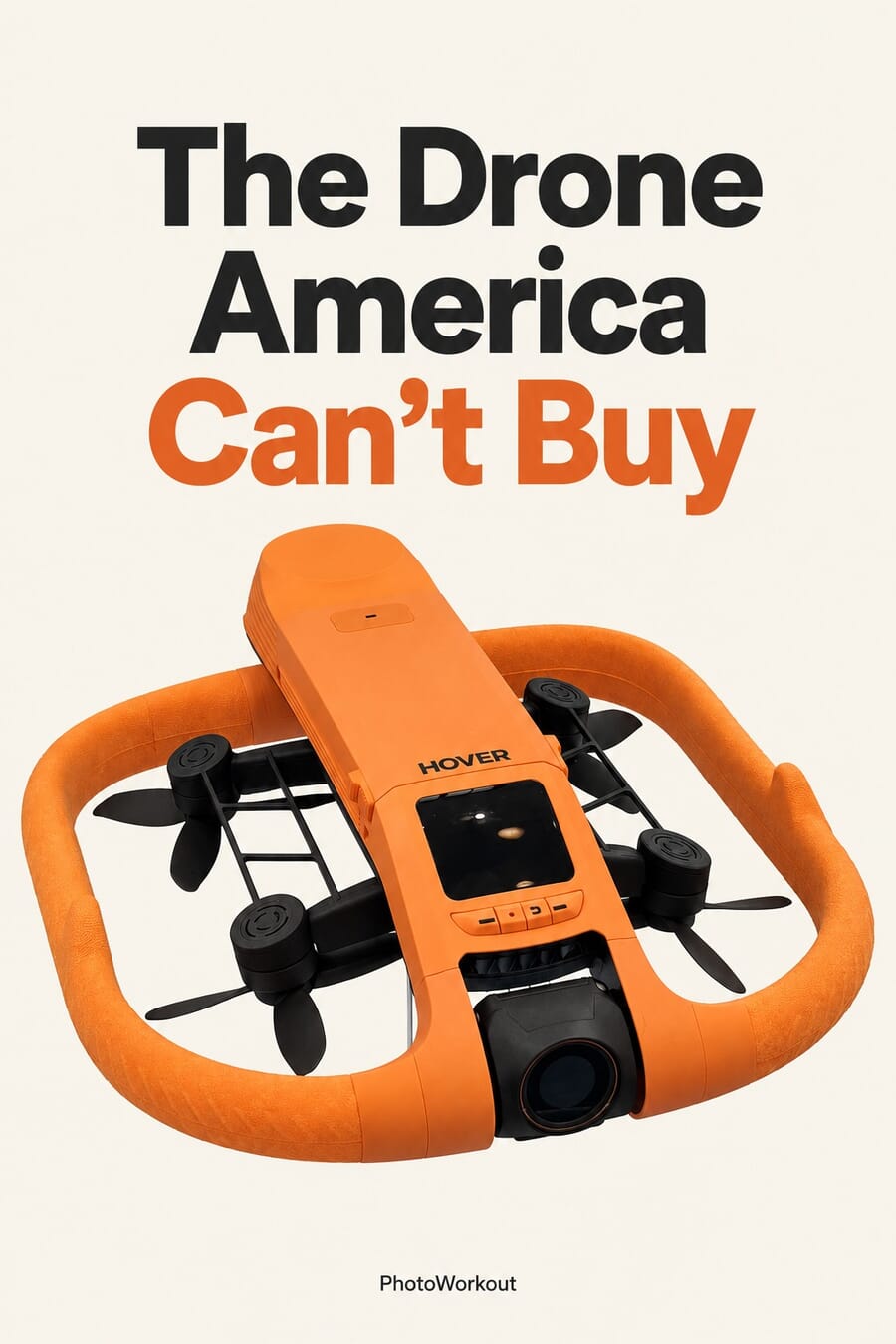 Vertical graphic: the HoverAir Aqua, the waterproof self-flying drone America cannot buy