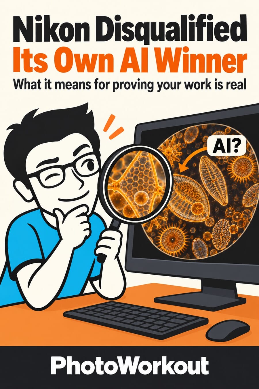 Pinterest graphic: Nikon disqualified its own AI winner, what it means for proving your work is real