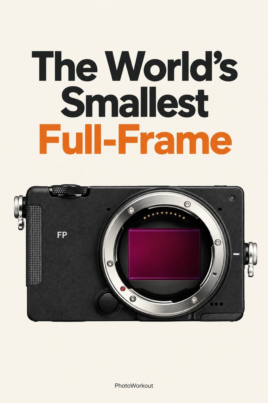Vertical graphic: the Sigma FP2, the world's smallest full-frame camera