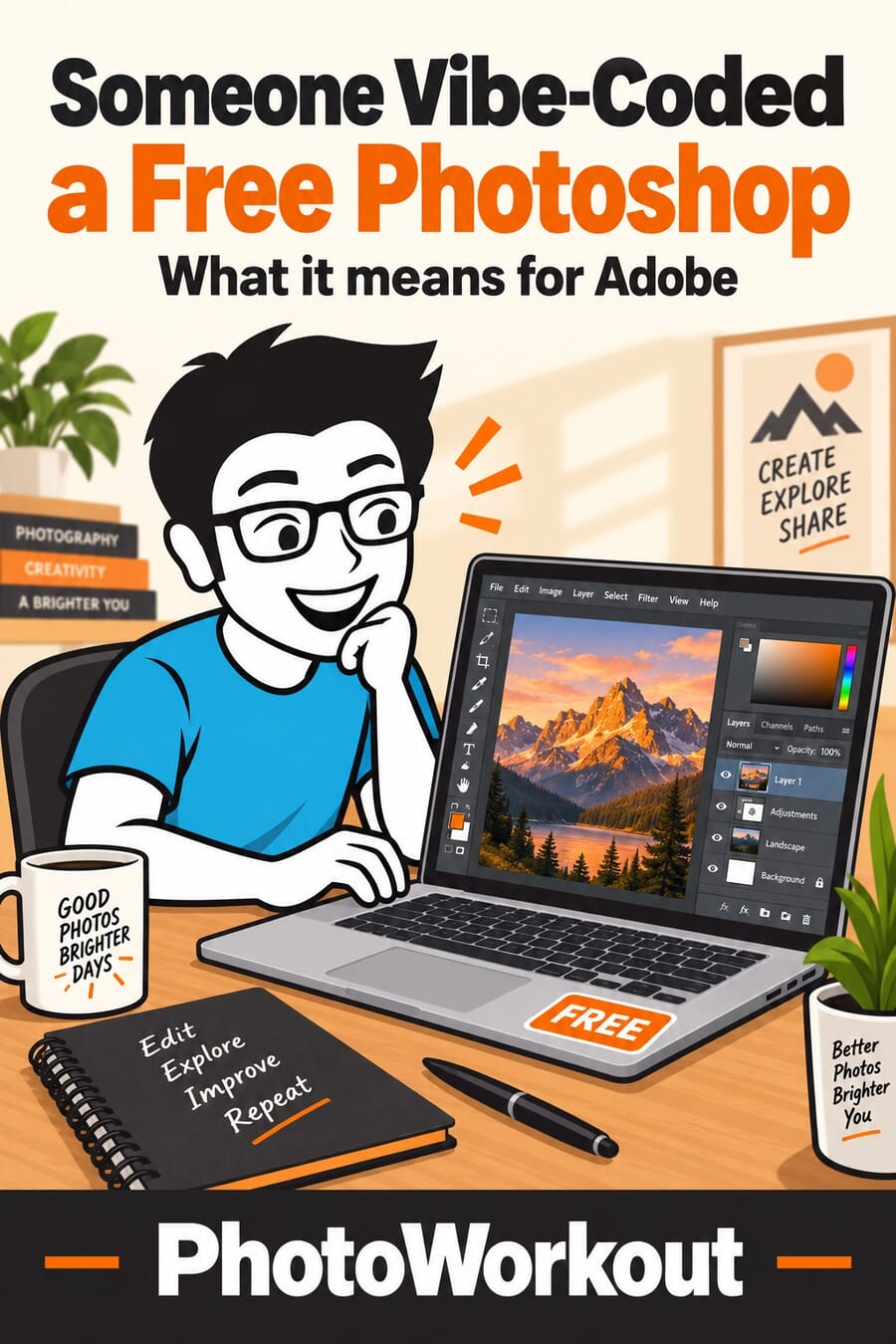 Pinterest graphic: someone vibe-coded a free Photoshop, what it means for Adobe
