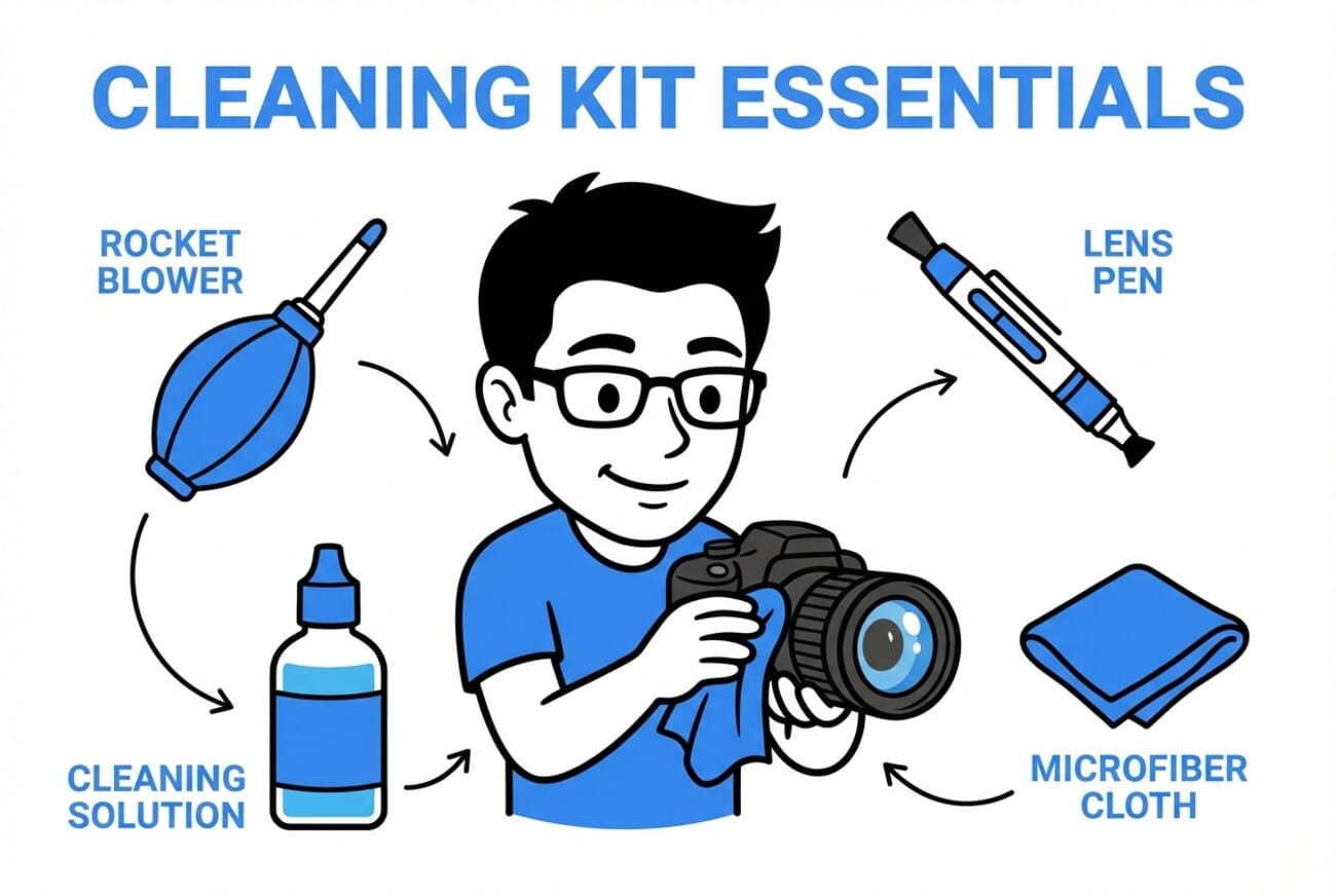 Camera cleaning kit essentials infographic