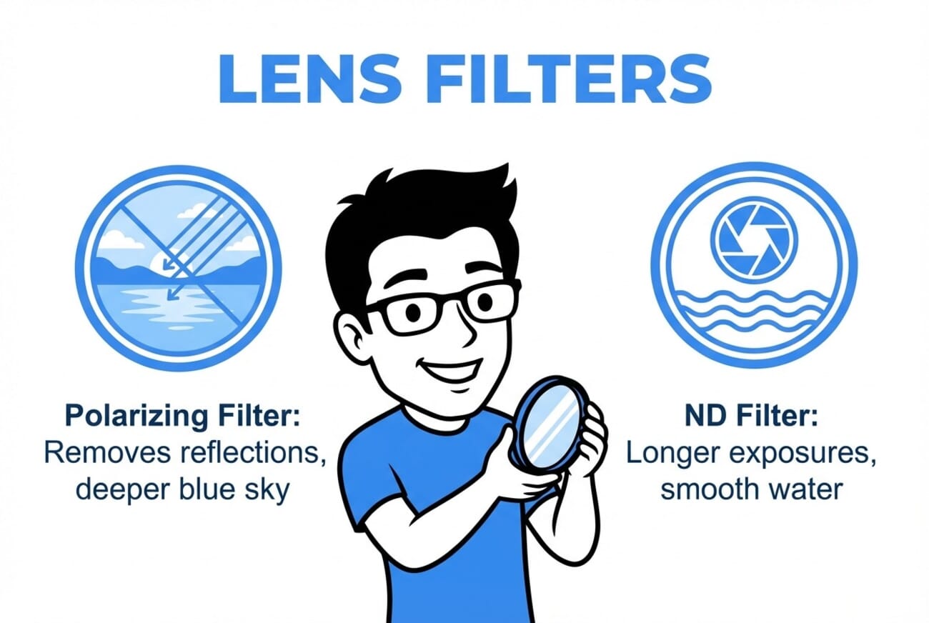 Lens filters infographic: polarizing vs ND filters