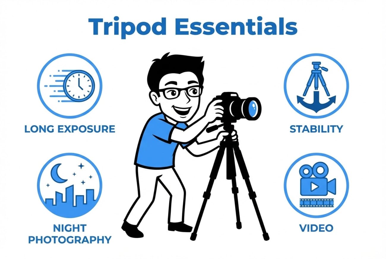 Infographic showing tripod essentials for photography