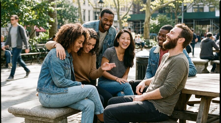 Friends laughing together outdoors