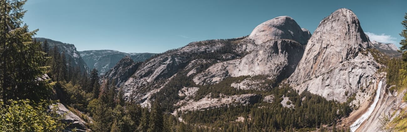 Granite cliffs and valley view in Yosemite National Park