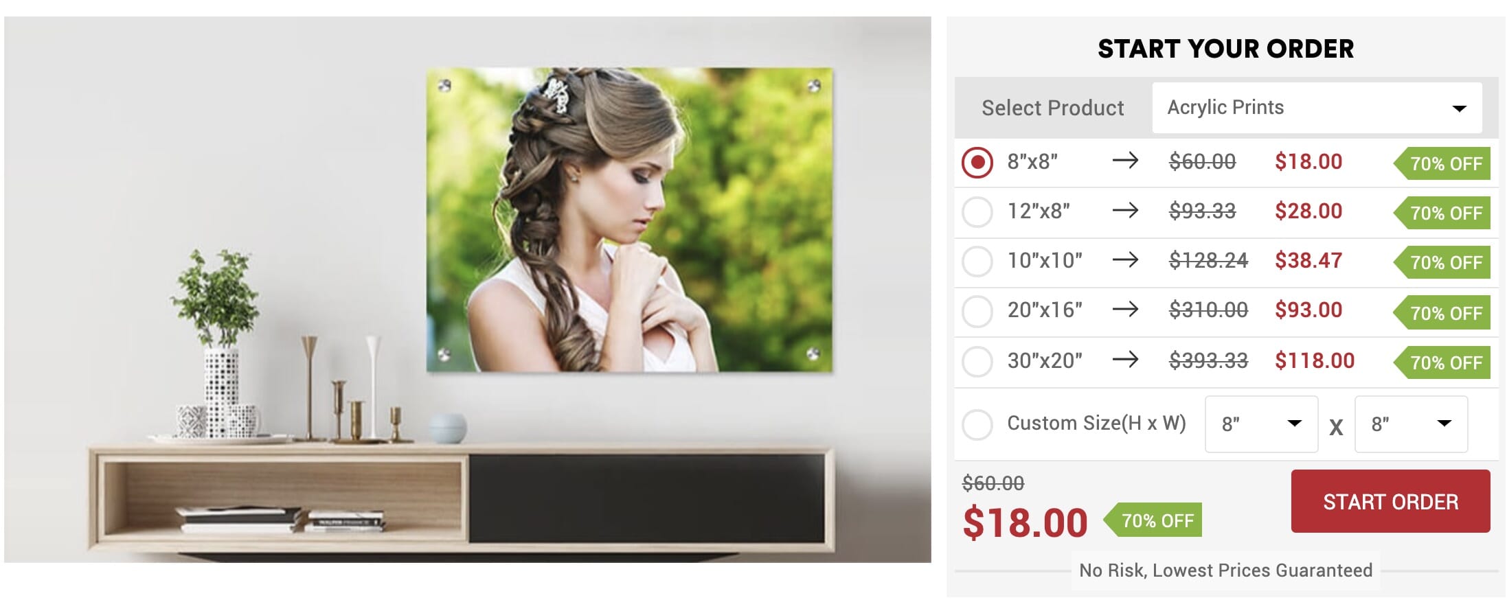 price and size options