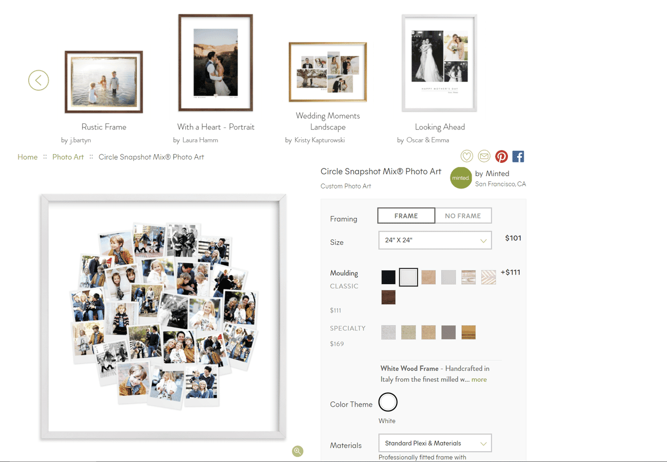 Minted designer photo collage and framing options