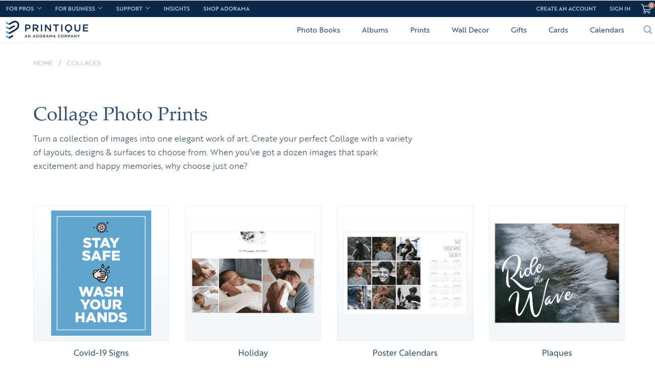 The Printique collage builder and product options