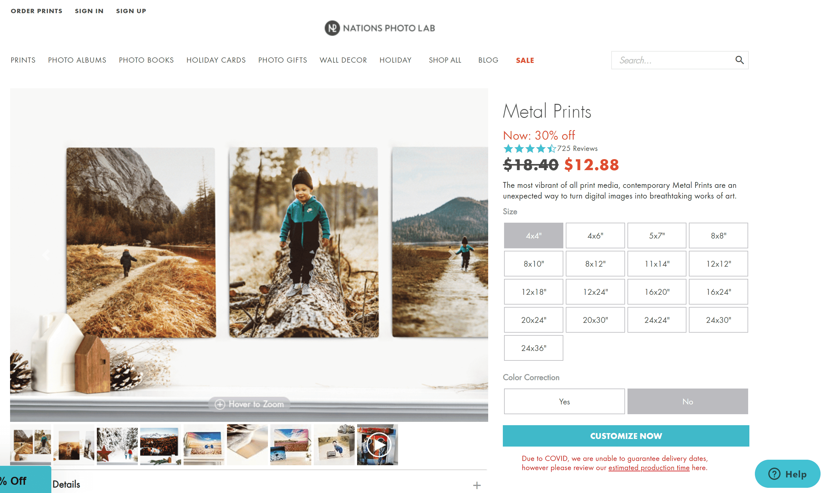Nations Photo Lab metal print options