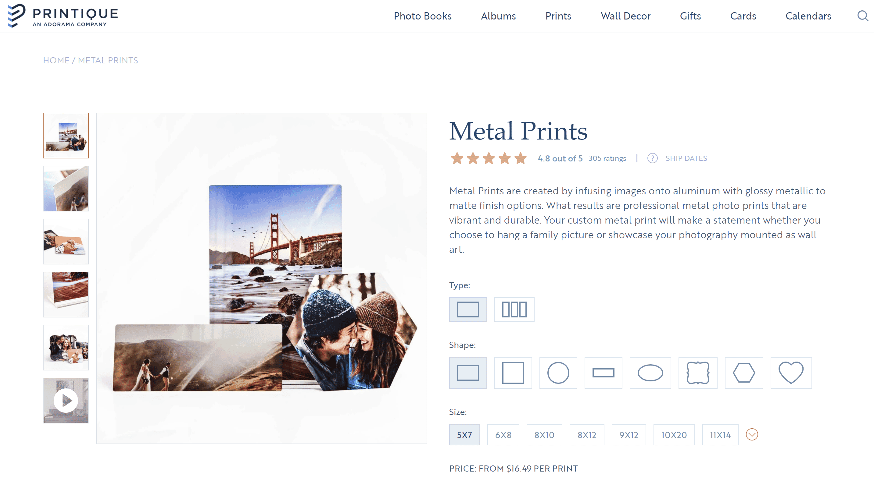 Printique metal print options