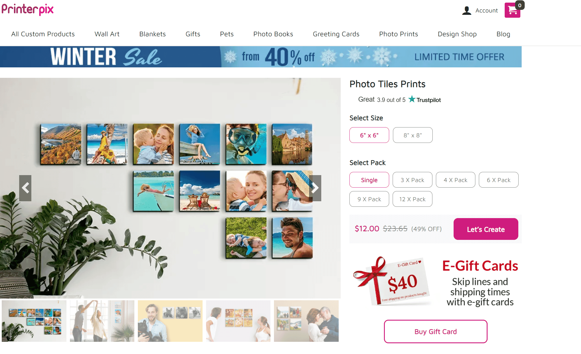 Printerpix's photo tile prints product page.