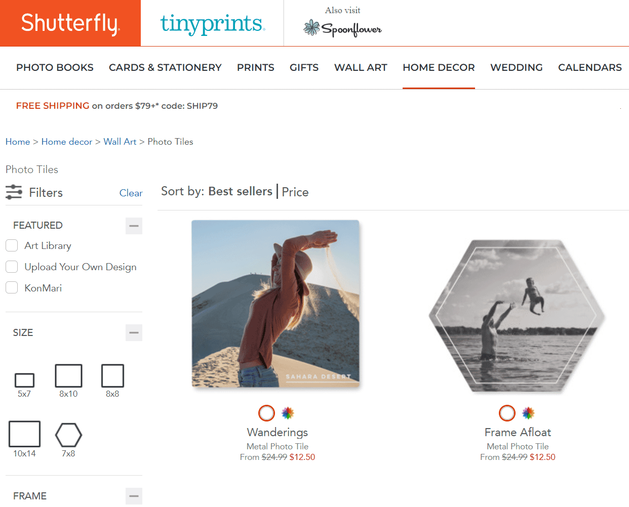 Two Shutterfly photo tile options on the company website.