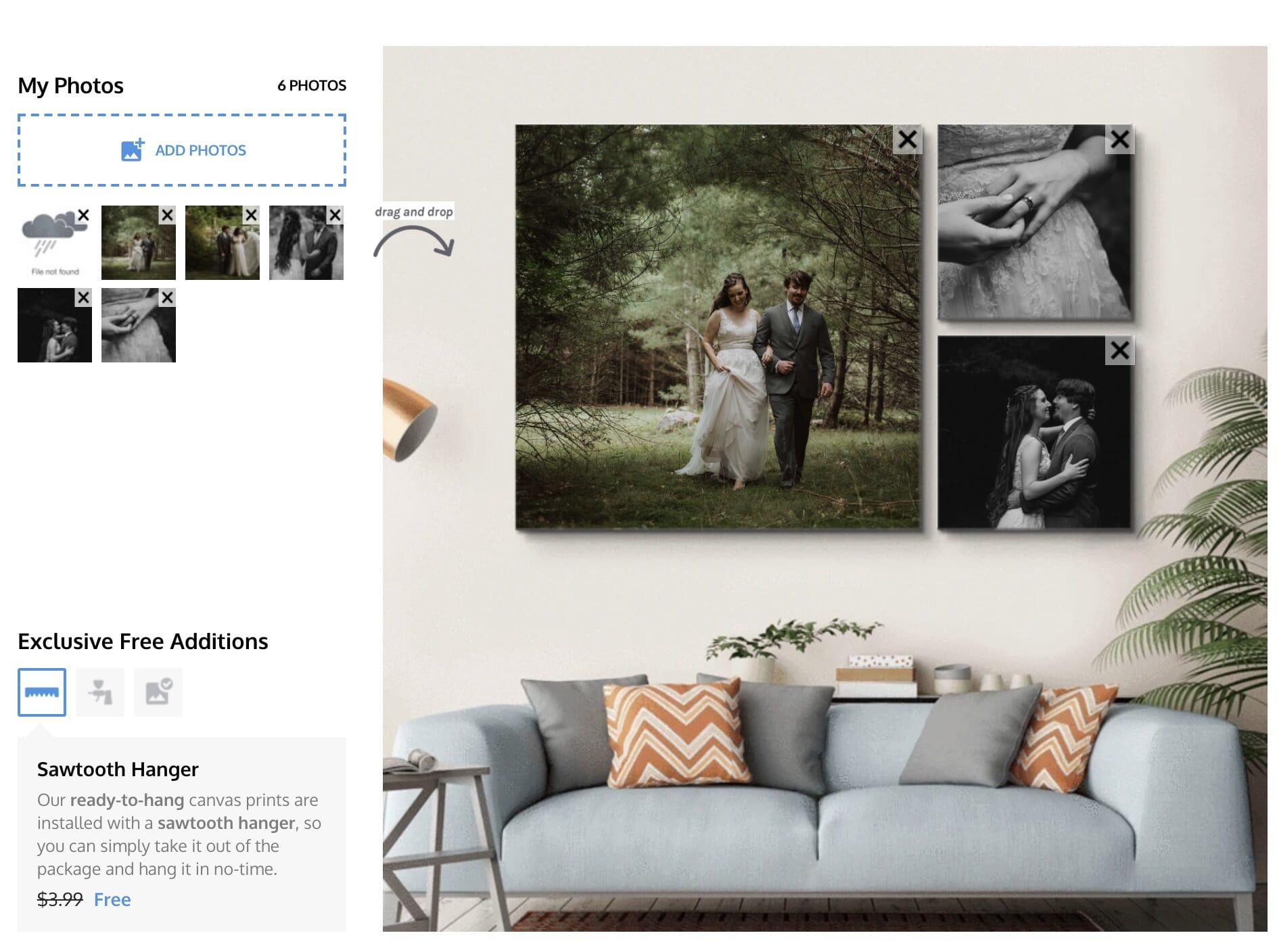 Multi panel canvas displays allow customers to experiment with pairing photographs.