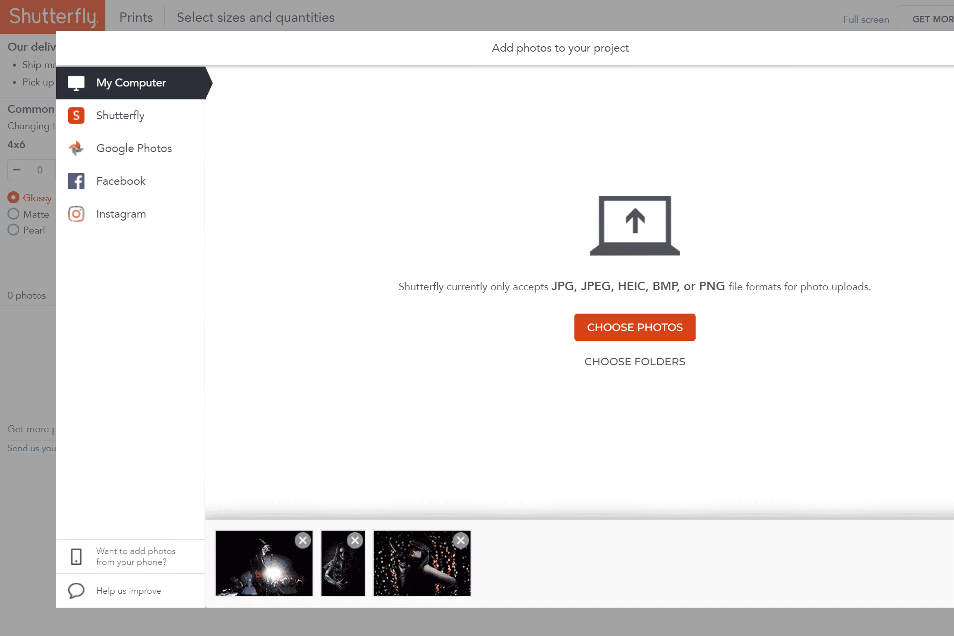 placing a Shutterfly order