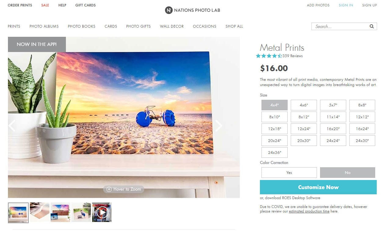 metal print landing page on Nations Photo Lab
