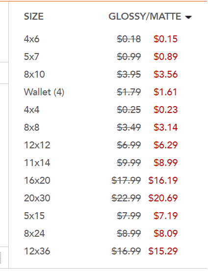 common photo print sizes