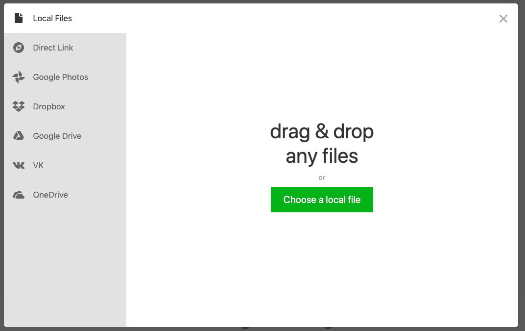 There are seven ways to upload your source image on Xpozer