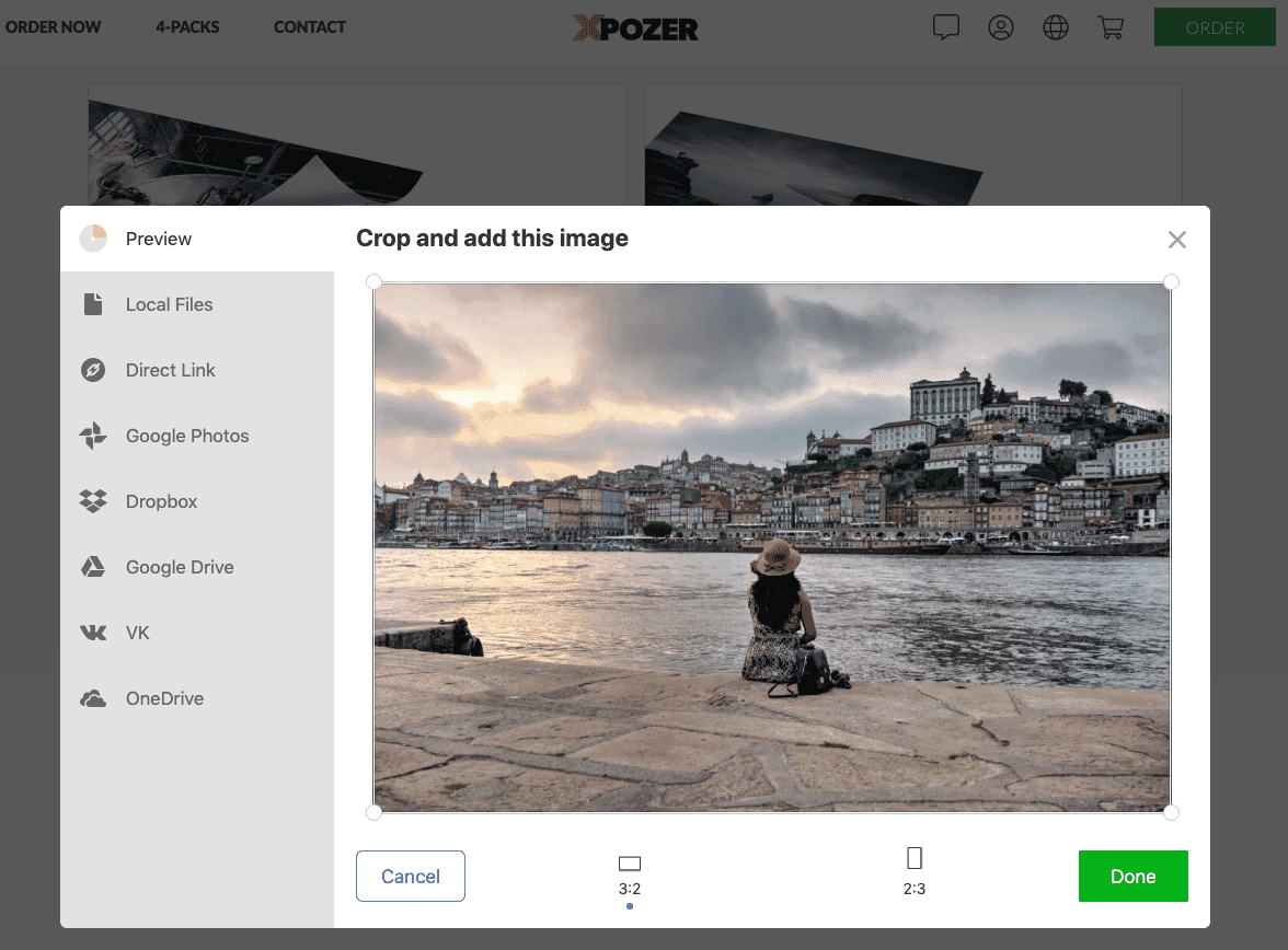 Xpozer order process: Crop your image if needed and adjust the orientation.