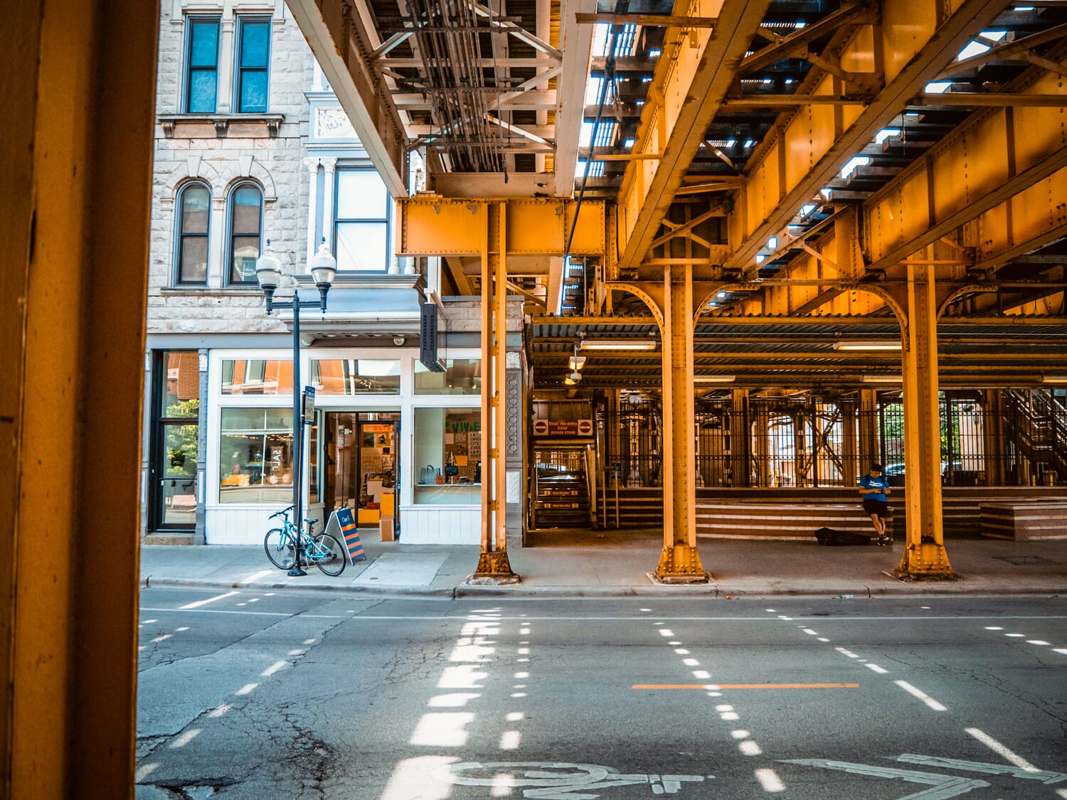 A road underneath The Loop in Chicago