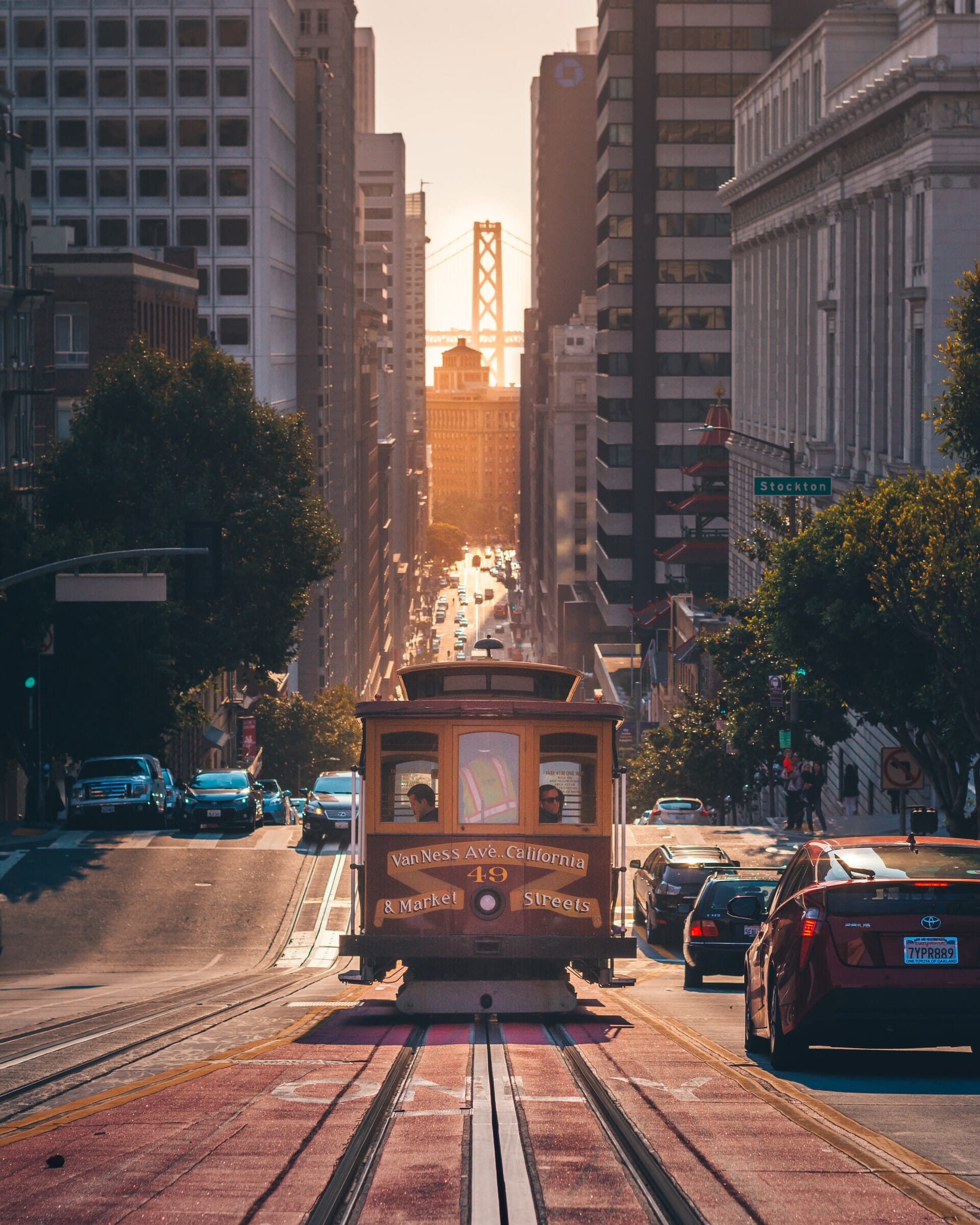 Cable cars travelling along California Street
