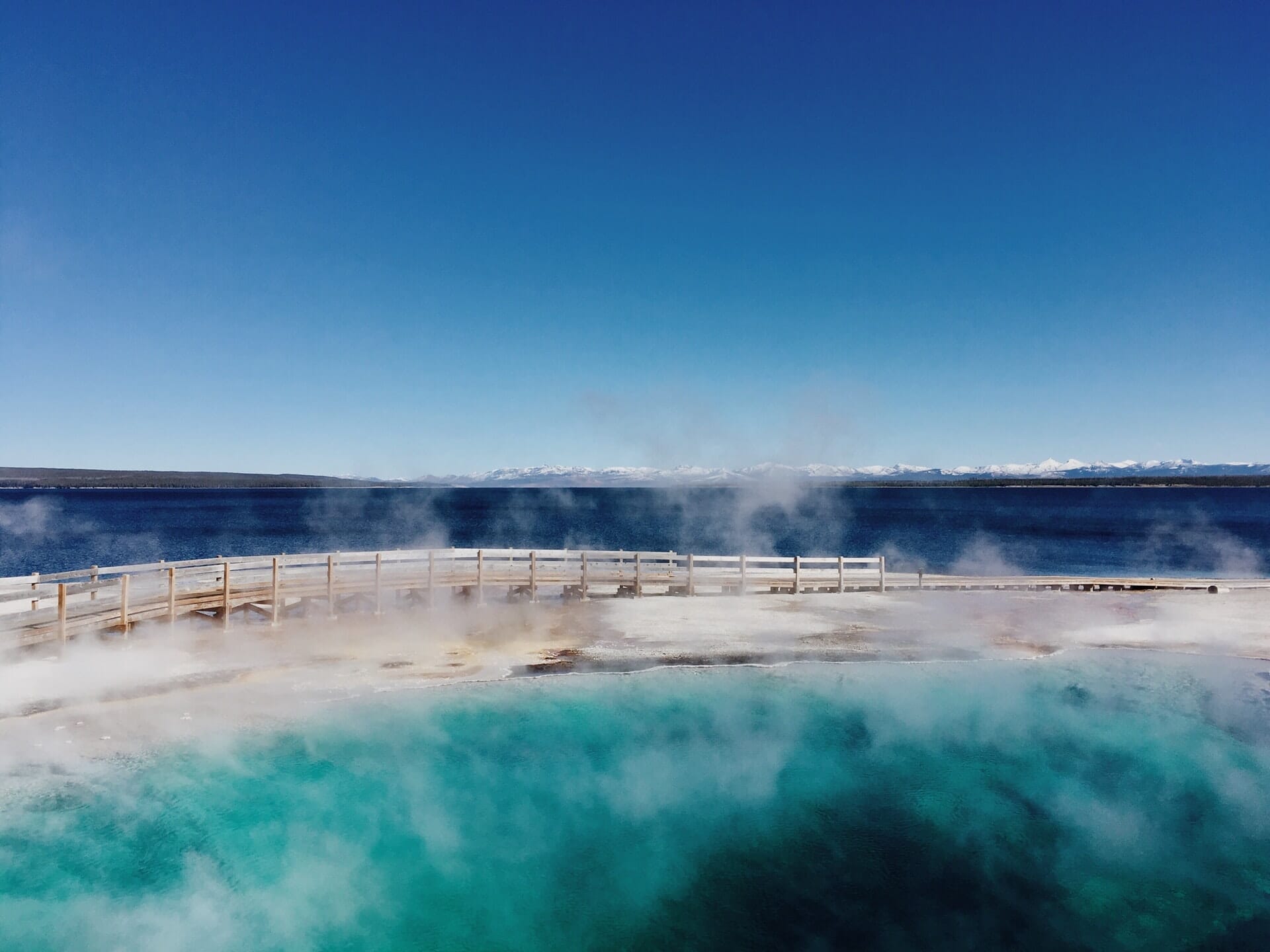 West Thumb Geyser Basin Trail beside Yellowstone Lake