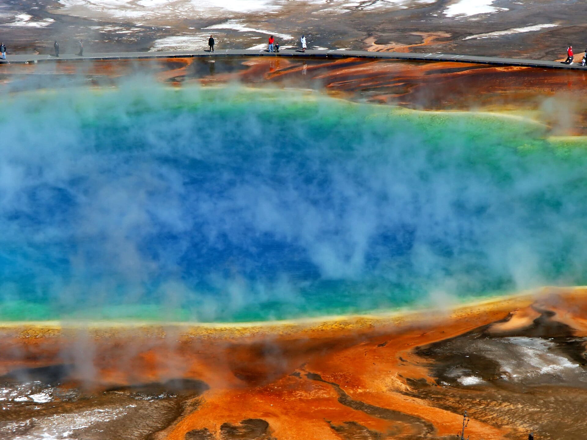 The vibrant rainbow of colours at Grand Prismatic Spring