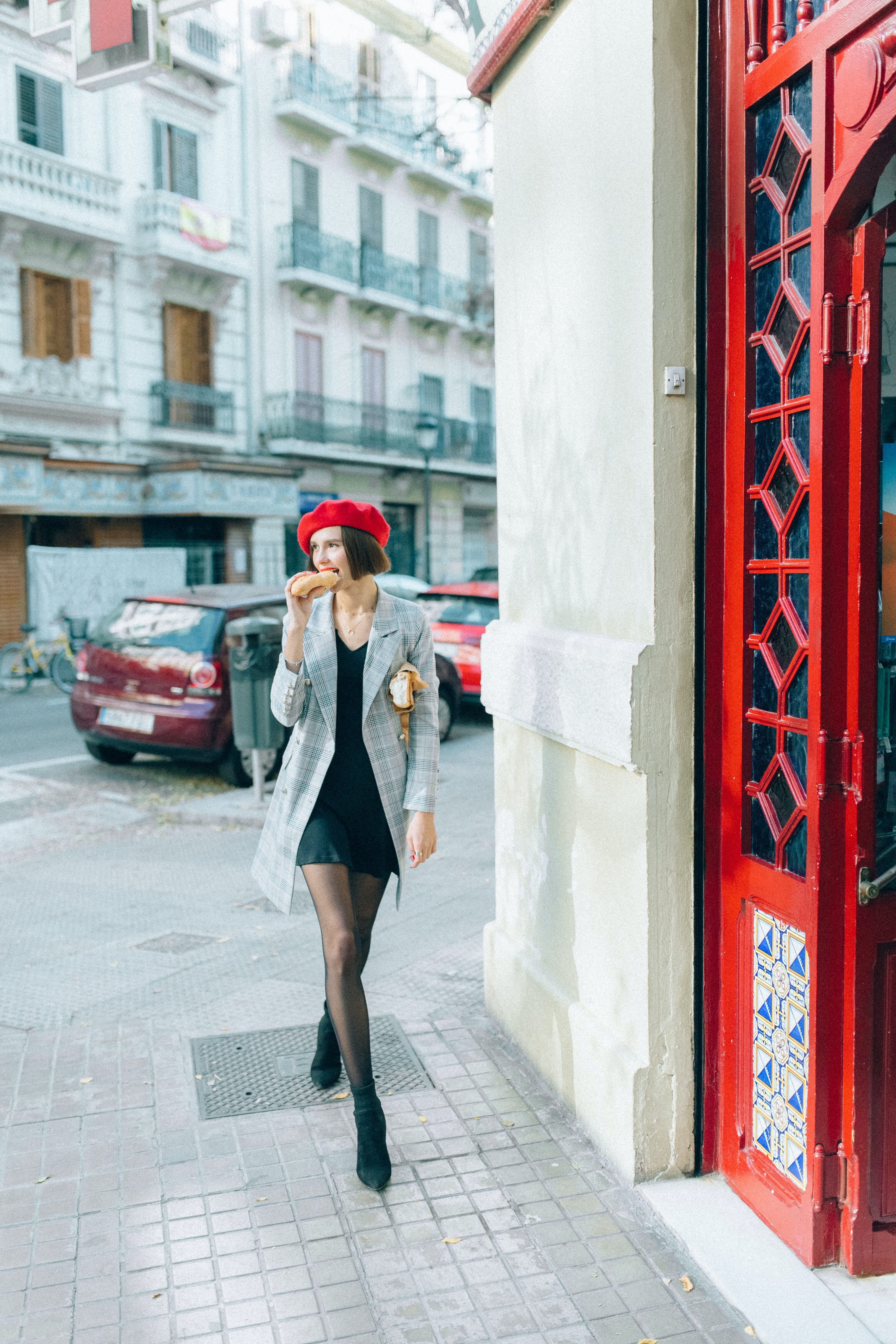 woman walking in a city