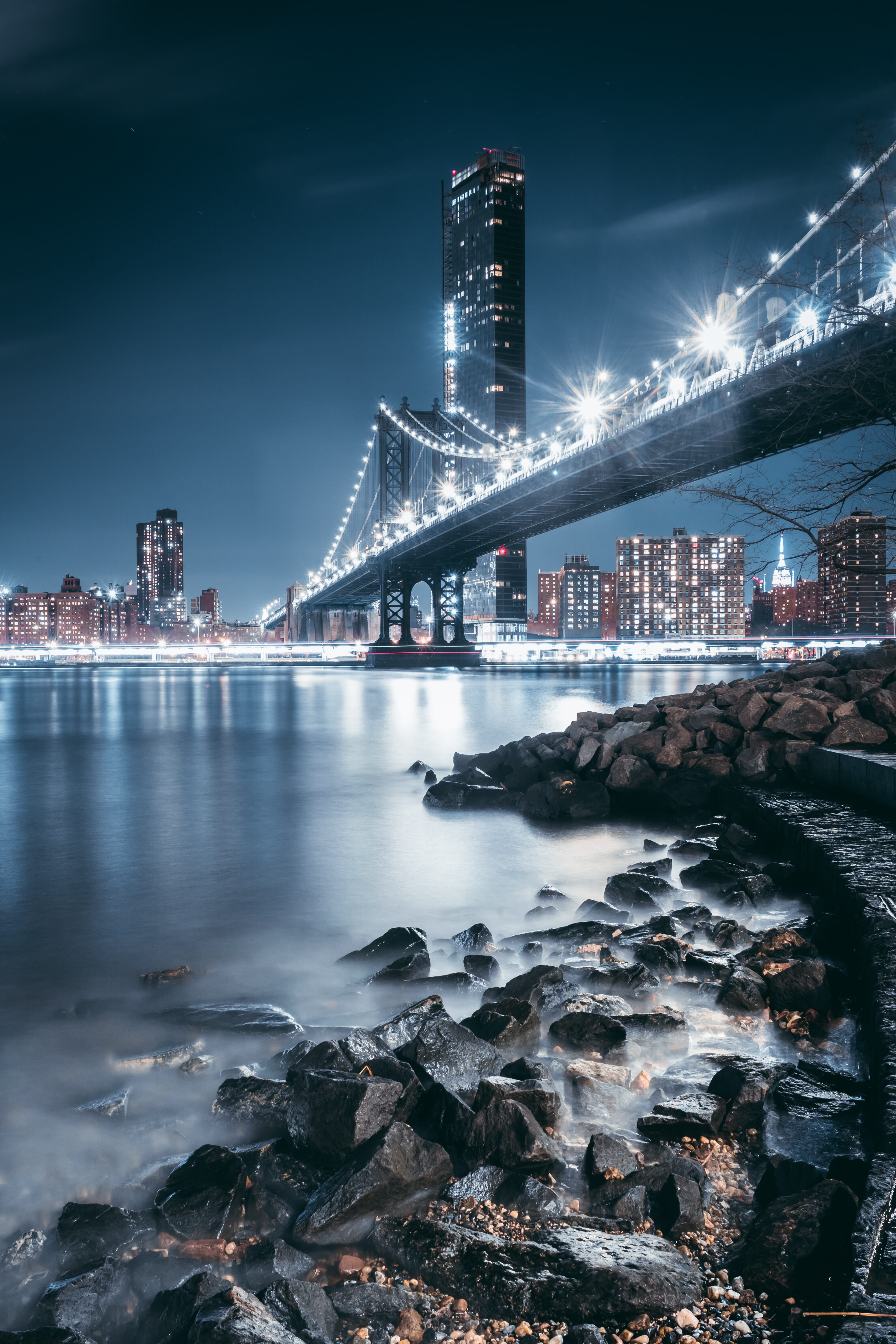 Street lights on bridge