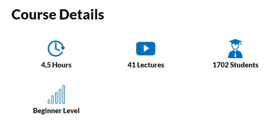 The course has an overal duration of 4.5 hours. But you will receive lifetime access.