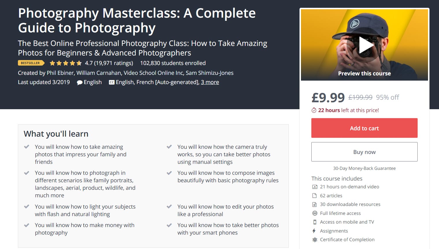 Even though this course is 21 hours, it still covers a lot of areas in photography.