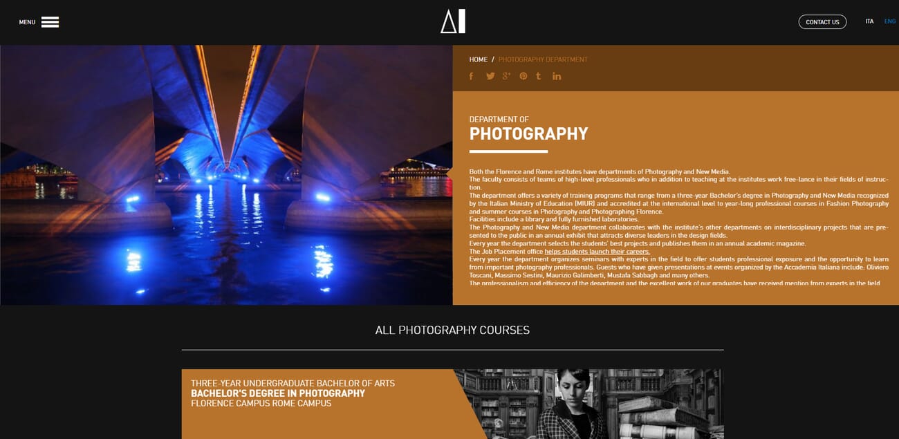 Accademia Italiana photography program website