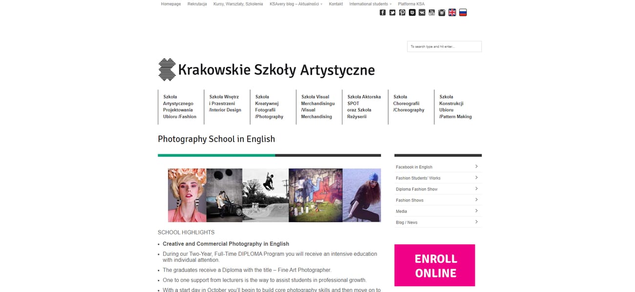 Krakowsie Szkoty Artytyczne School of Creative Photography photography program website