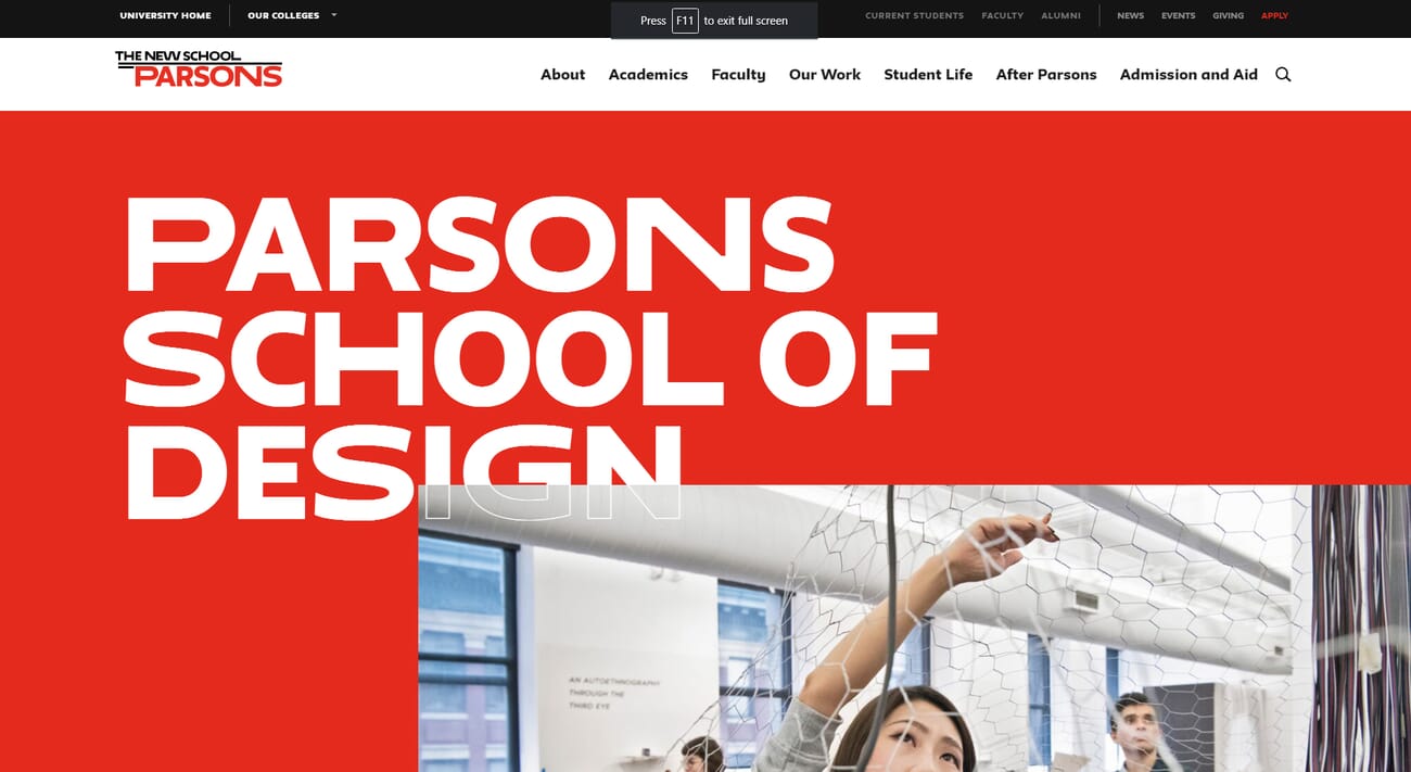 Parsons School of Design photography program website
