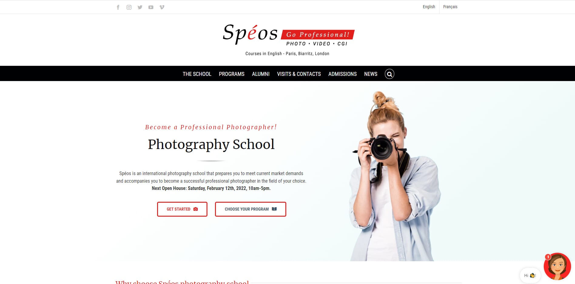 Speos Photography School website